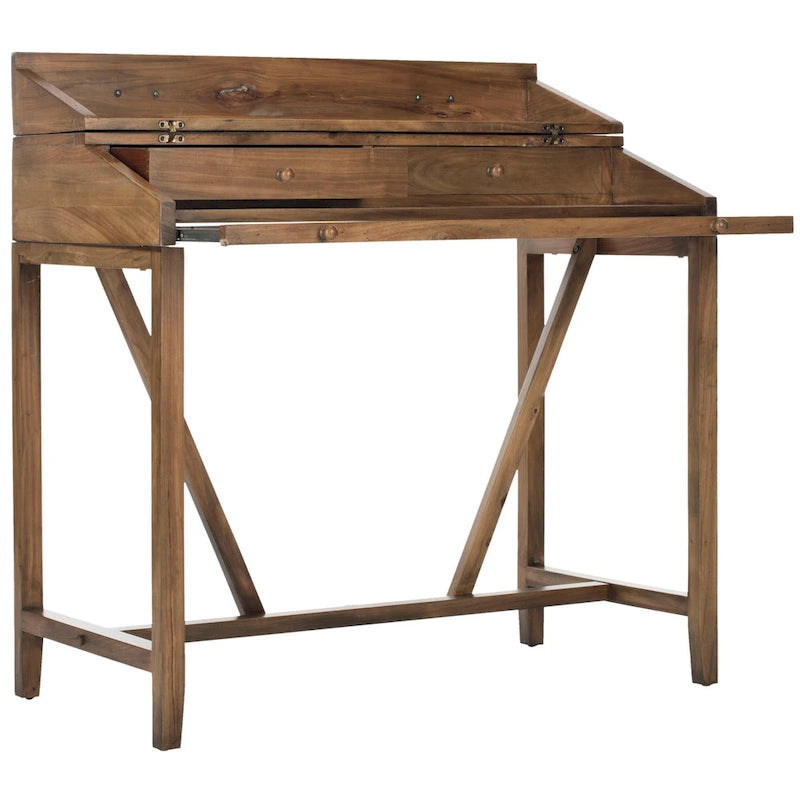 Biurko składane z ukrytymi szufladami – czarne / ciemny teak / białe / szare (kwarc) / dąb, 1-osobowe