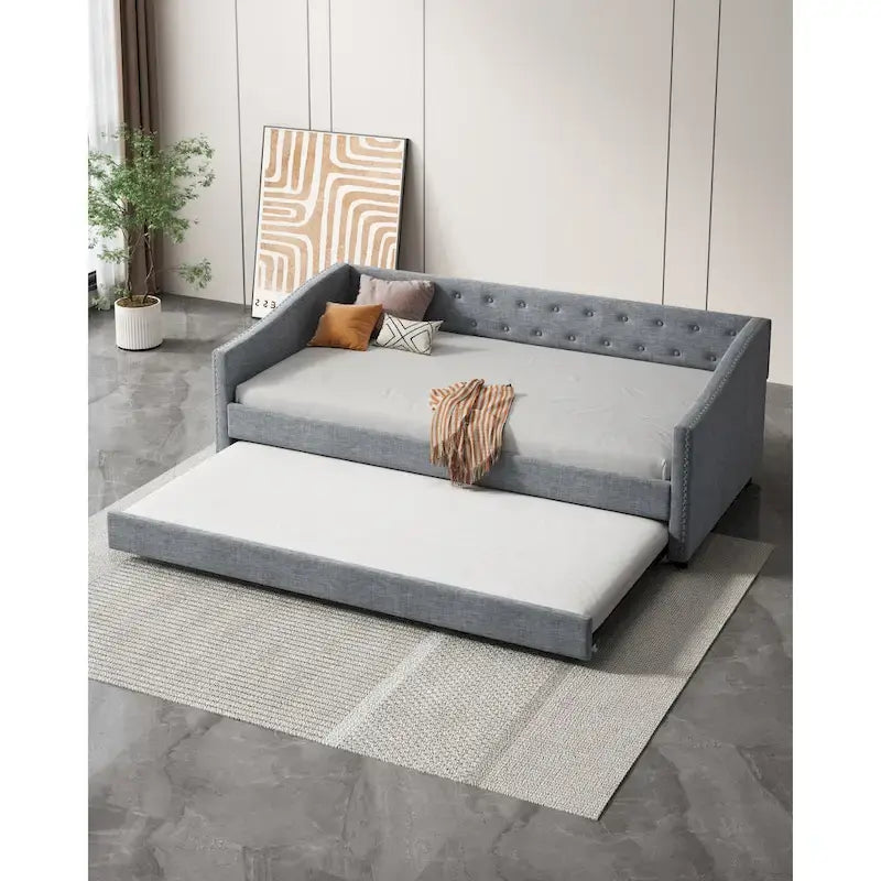 Jasnoszara / Ciemnoszara / Beżowa Sofa tapicerowana z szufladami – rozmiar pojedynczy / podwójny