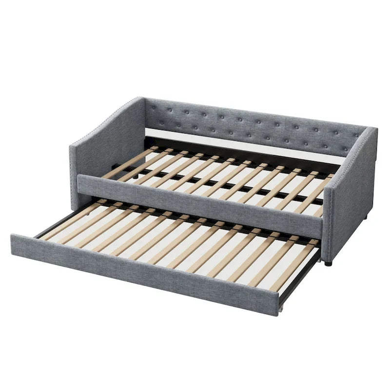 Jasnoszara / Ciemnoszara / Beżowa Sofa tapicerowana z szufladami – rozmiar pojedynczy / podwójny