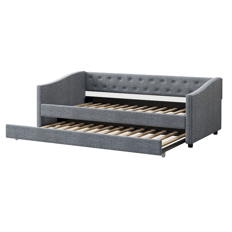 Jasnoszara / Ciemnoszara / Beżowa Sofa tapicerowana z szufladami – rozmiar pojedynczy / podwójny
