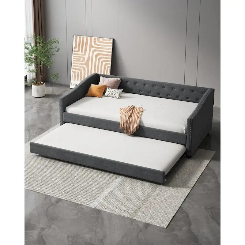 Jasnoszara / Ciemnoszara / Beżowa Sofa tapicerowana z szufladami – rozmiar pojedynczy / podwójny