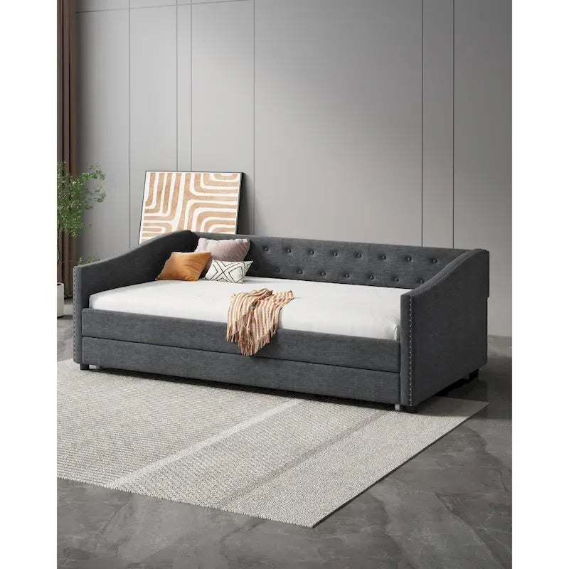 Jasnoszara / Ciemnoszara / Beżowa Sofa tapicerowana z szufladami – rozmiar pojedynczy / podwójny
