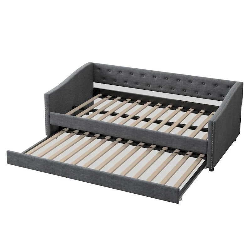 Jasnoszara / Ciemnoszara / Beżowa Sofa tapicerowana z szufladami – rozmiar pojedynczy / podwójny