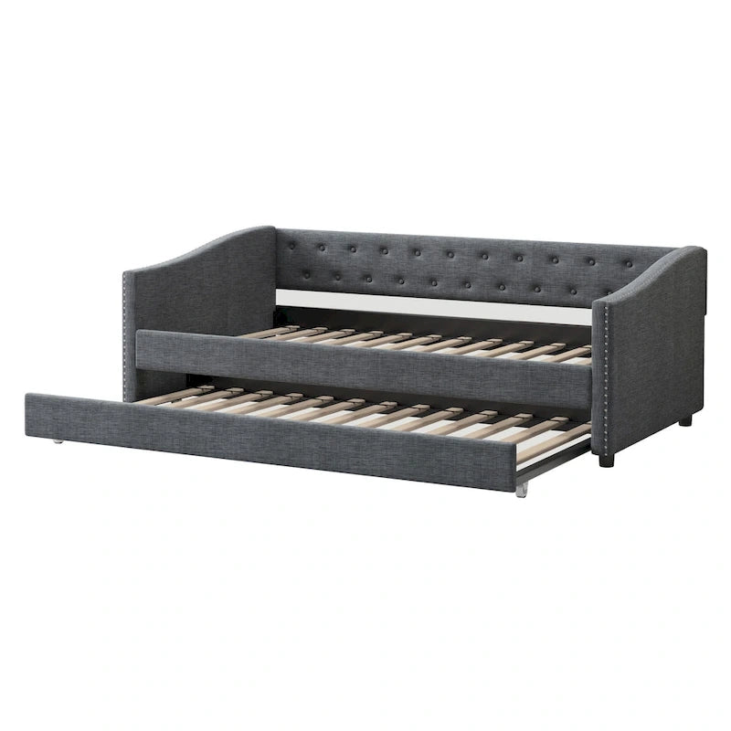 Jasnoszara / Ciemnoszara / Beżowa Sofa tapicerowana z szufladami – rozmiar pojedynczy / podwójny