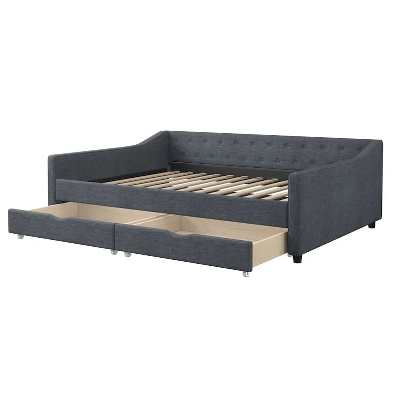 Jasnoszara / Ciemnoszara / Beżowa Sofa tapicerowana z szufladami – rozmiar pojedynczy / podwójny