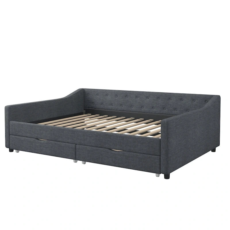 Jasnoszara / Ciemnoszara / Beżowa Sofa tapicerowana z szufladami – rozmiar pojedynczy / podwójny