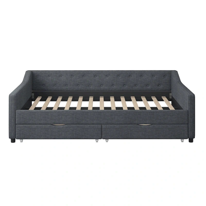 Jasnoszara / Ciemnoszara / Beżowa Sofa tapicerowana z szufladami – rozmiar pojedynczy / podwójny