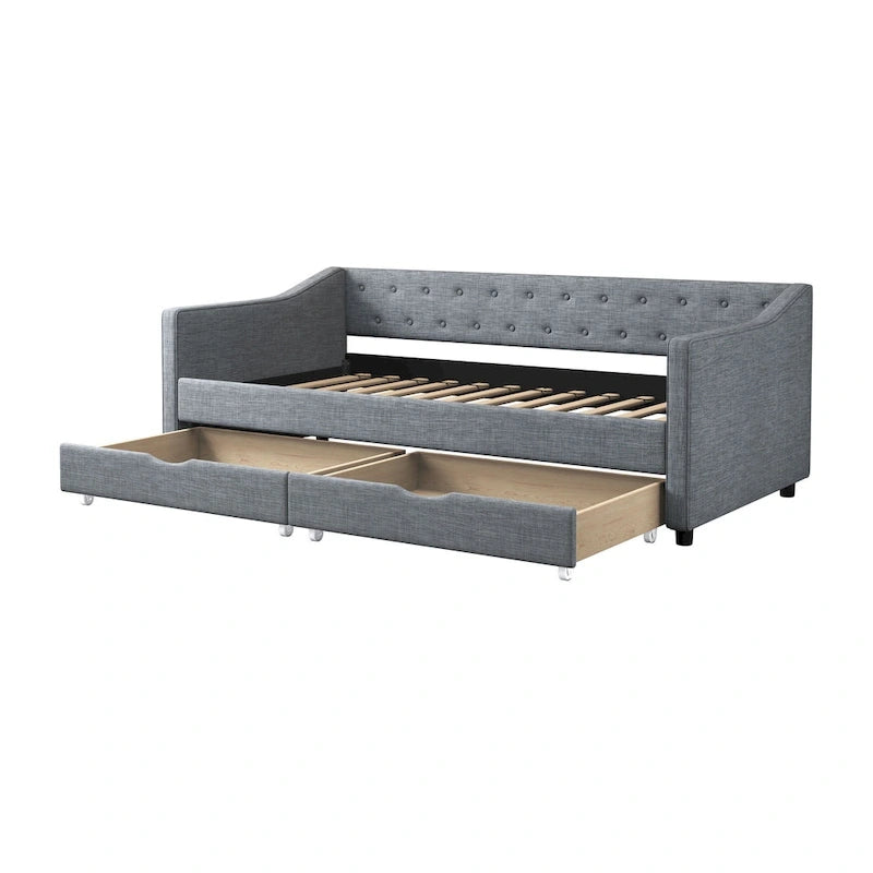Jasnoszara / Ciemnoszara / Beżowa Sofa tapicerowana z szufladami – rozmiar pojedynczy / podwójny