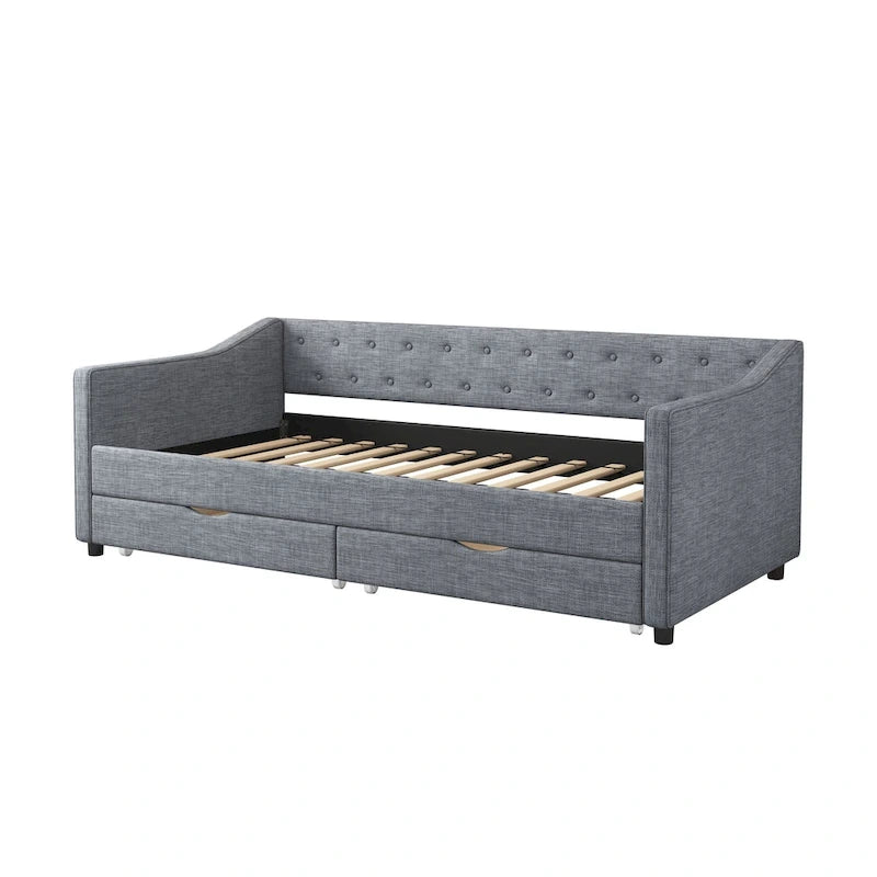 Jasnoszara / Ciemnoszara / Beżowa Sofa tapicerowana z szufladami – rozmiar pojedynczy / podwójny