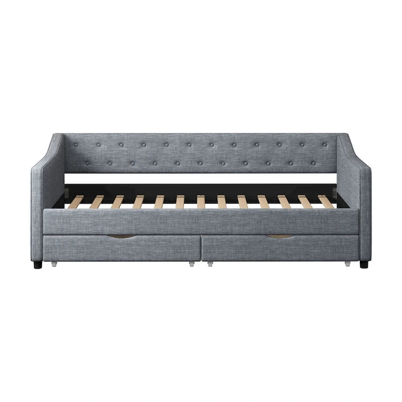 Jasnoszara / Ciemnoszara / Beżowa Sofa tapicerowana z szufladami – rozmiar pojedynczy / podwójny
