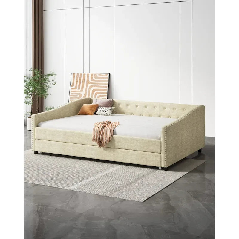 Jasnoszara / Ciemnoszara / Beżowa Sofa tapicerowana z szufladami – rozmiar pojedynczy / podwójny