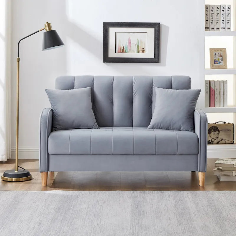 Jasnoniebieska / Szara / Pomarańczowa / Beżowa Sofa dwuosobowa tapicerowana pikowanym aksamitem