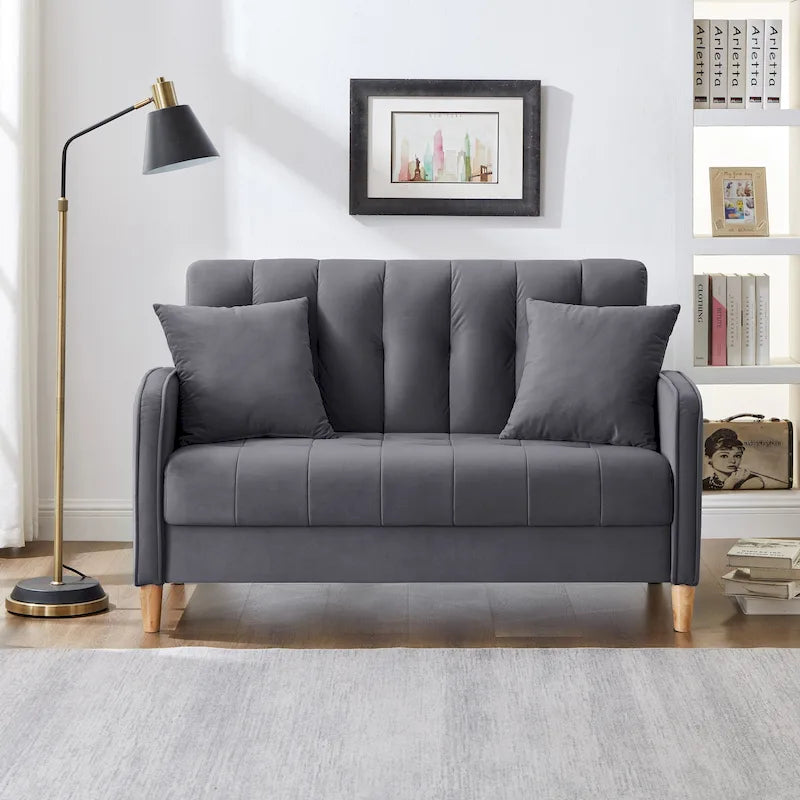 Jasnoniebieska / Szara / Pomarańczowa / Beżowa Sofa dwuosobowa tapicerowana pikowanym aksamitem