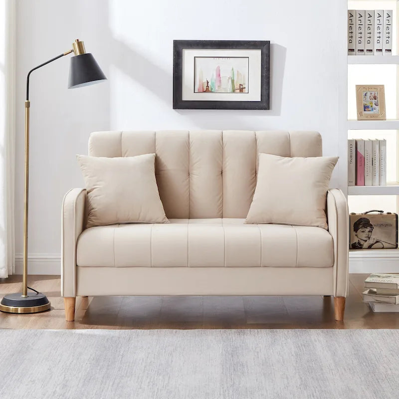 Jasnoniebieska / Szara / Pomarańczowa / Beżowa Sofa dwuosobowa tapicerowana pikowanym aksamitem