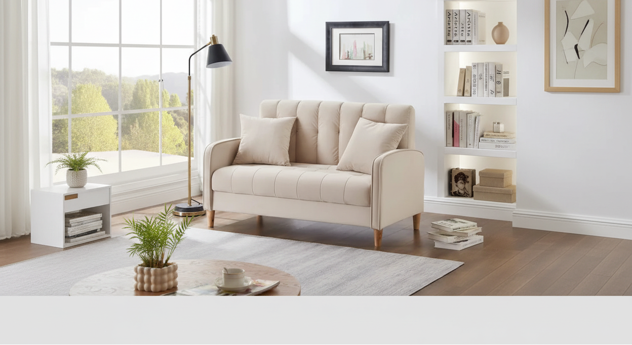 Jasnoniebieska / Szara / Pomarańczowa / Beżowa Sofa dwuosobowa tapicerowana pikowanym aksamitem