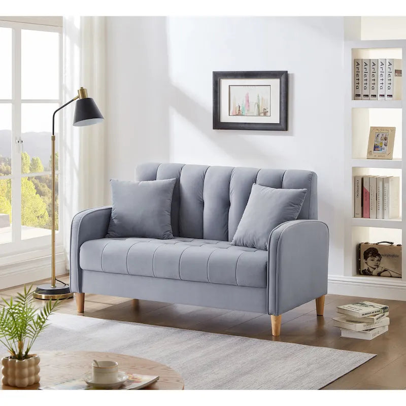 Jasnoniebieska / Szara / Pomarańczowa / Beżowa Sofa dwuosobowa tapicerowana pikowanym aksamitem