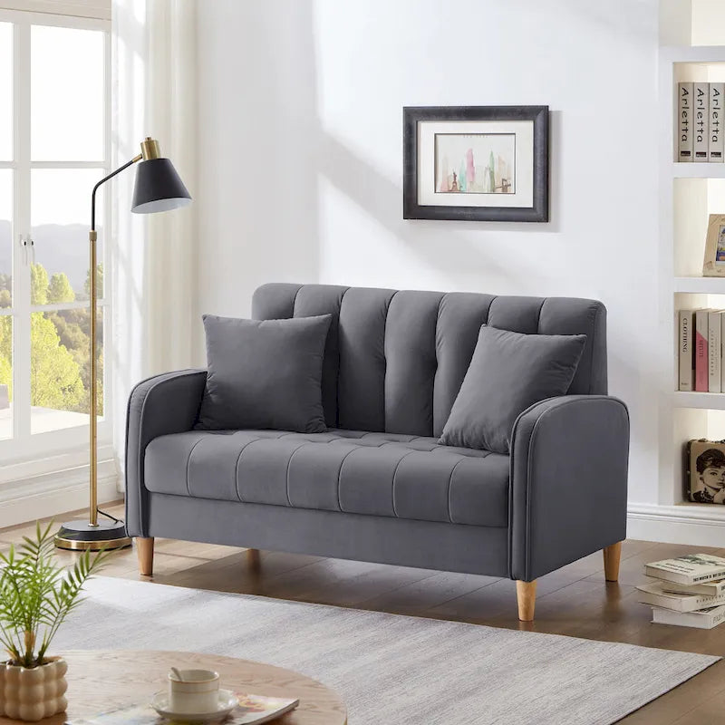 Jasnoniebieska / Szara / Pomarańczowa / Beżowa Sofa dwuosobowa tapicerowana pikowanym aksamitem