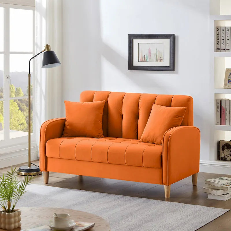 Jasnoniebieska / Szara / Pomarańczowa / Beżowa Sofa dwuosobowa tapicerowana pikowanym aksamitem