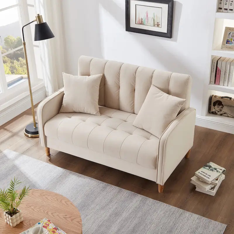 Jasnoniebieska / Szara / Pomarańczowa / Beżowa Sofa dwuosobowa tapicerowana pikowanym aksamitem