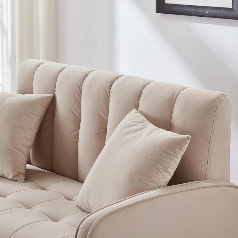 Jasnoniebieska / Szara / Pomarańczowa / Beżowa Sofa dwuosobowa tapicerowana pikowanym aksamitem