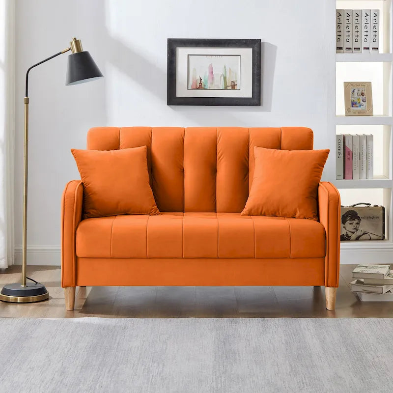 Jasnoniebieska / Szara / Pomarańczowa / Beżowa Sofa dwuosobowa tapicerowana pikowanym aksamitem