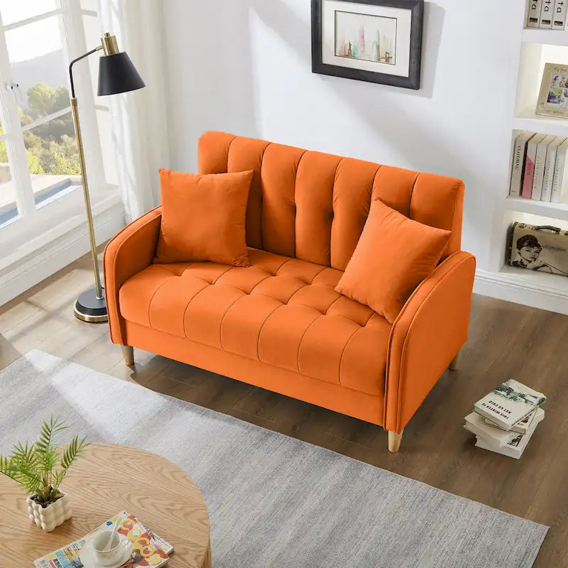 Jasnoniebieska / Szara / Pomarańczowa / Beżowa Sofa dwuosobowa tapicerowana pikowanym aksamitem