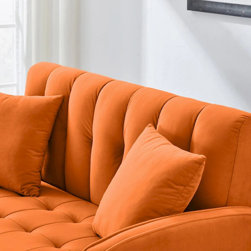 Jasnoniebieska / Szara / Pomarańczowa / Beżowa Sofa dwuosobowa tapicerowana pikowanym aksamitem