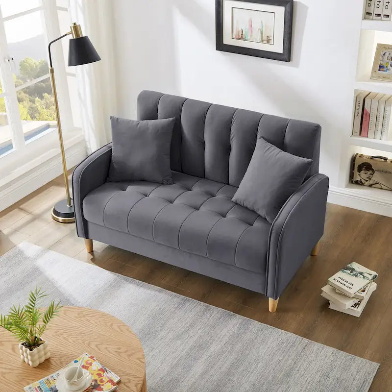 Jasnoniebieska / Szara / Pomarańczowa / Beżowa Sofa dwuosobowa tapicerowana pikowanym aksamitem