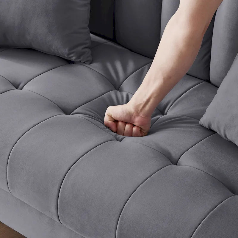 Jasnoniebieska / Szara / Pomarańczowa / Beżowa Sofa dwuosobowa tapicerowana pikowanym aksamitem