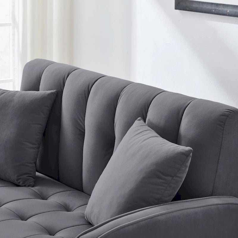 Jasnoniebieska / Szara / Pomarańczowa / Beżowa Sofa dwuosobowa tapicerowana pikowanym aksamitem