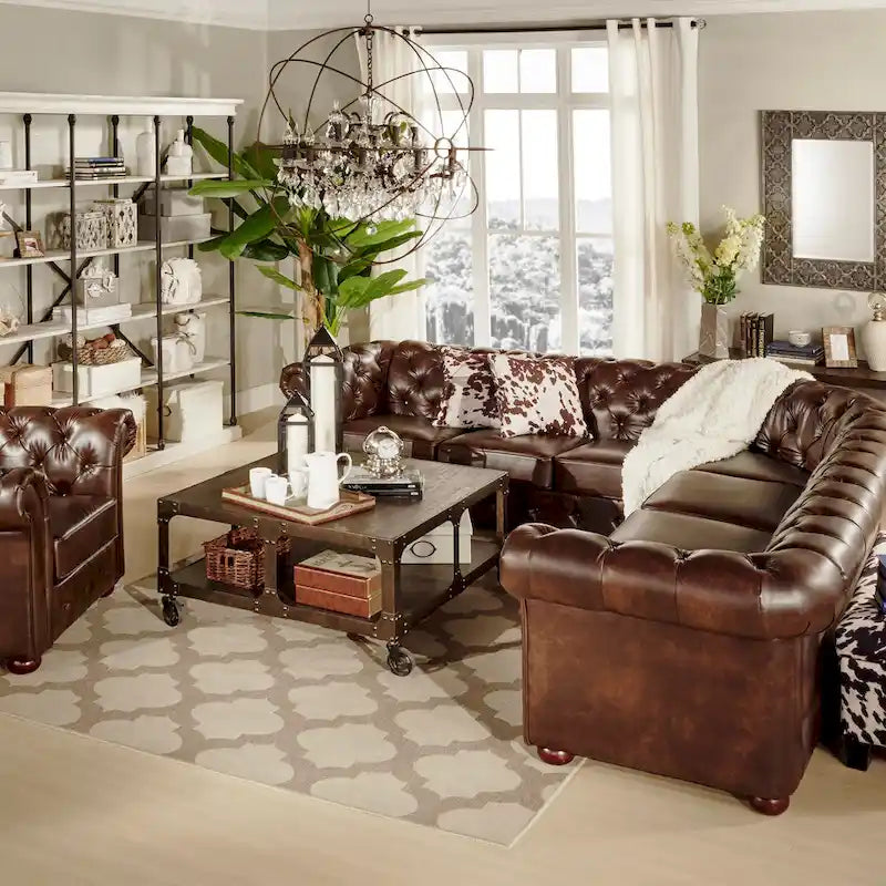 7-osobowa sofa narożna Chesterfield w kształcie litery L – wiele kolorów i tkanin