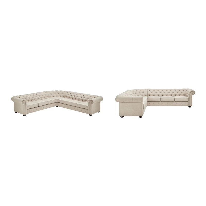 7-osobowa sofa narożna Chesterfield w kształcie litery L – wiele kolorów i tkanin