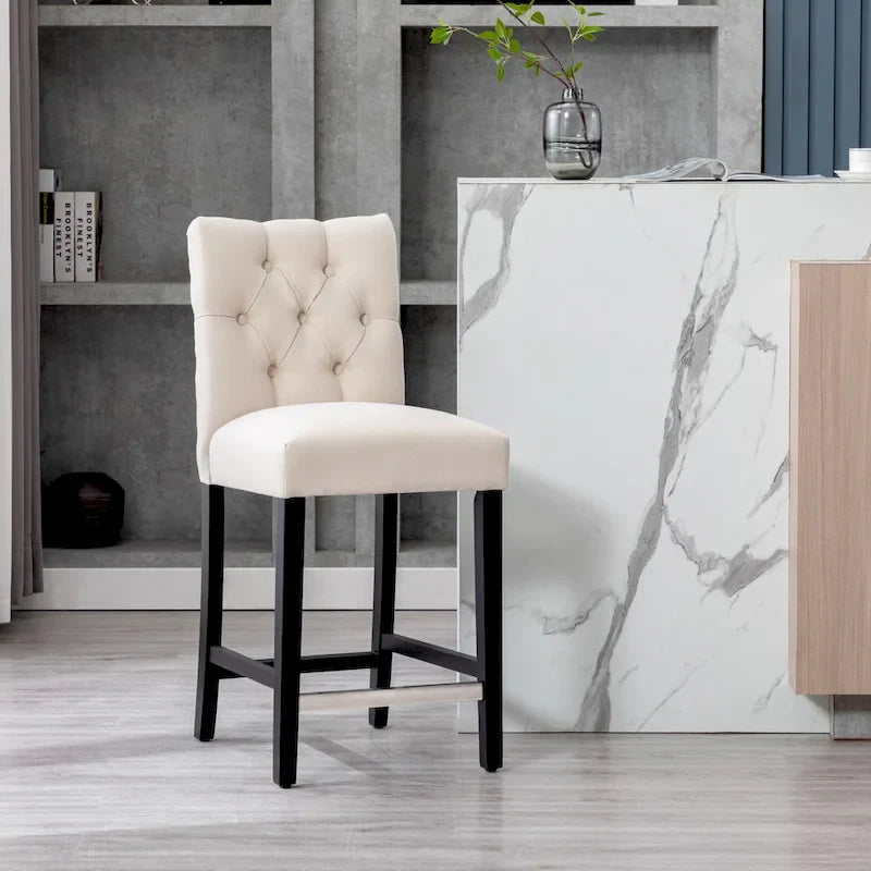 Brązowy / Jasnoszary / Królewski Błękit / Szary / Beżowy Stołek barowy z guzikami, Pojedynczy, Czarne Nóżki
