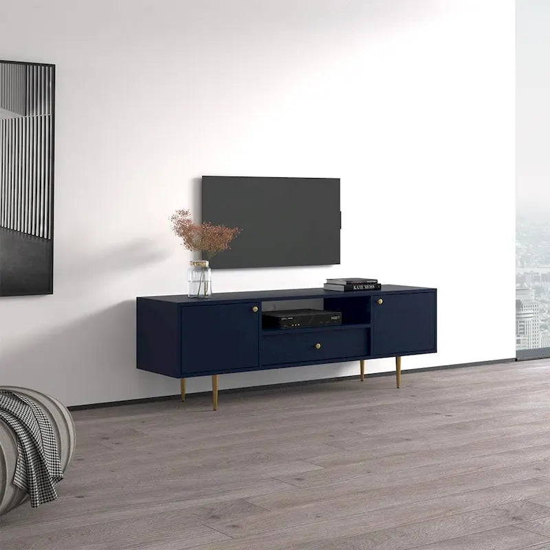 Niebieska matowa szafka pod telewizor 63" – Pasuje do telewizorów do 70"