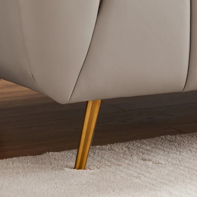 Szara trzyosobowa sofa skórzana pikowana w stylu połowy wieku