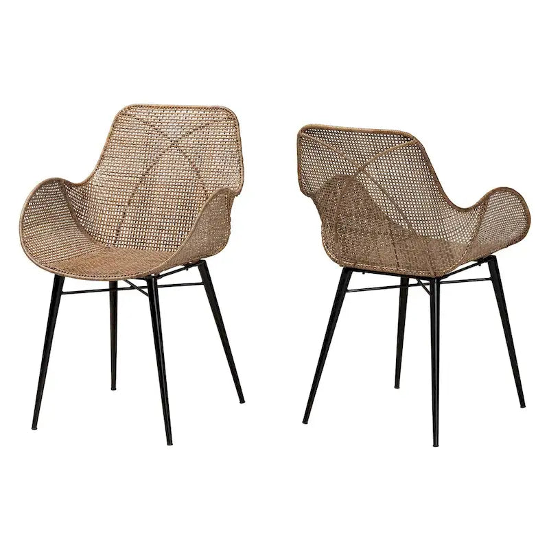 Krzesło do jadalni z rattanu w stylu boho w kolorze szarym/naturalnym brązie/białym, zestaw 2 szt.