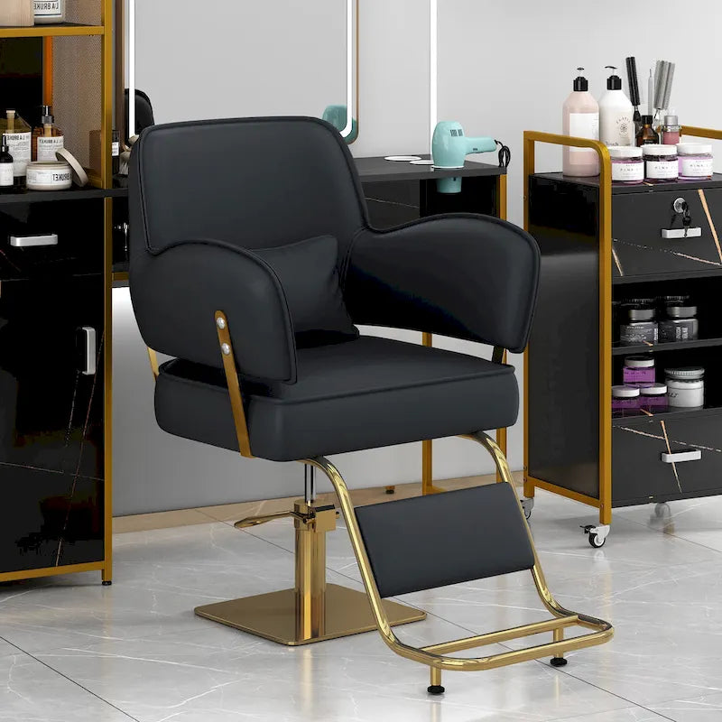 Czarno-szare obrotowe krzesło barberskie z PCV, regulowane hydraulicznie, dla 1 osoby