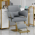 Czarno-szare obrotowe krzesło barberskie z PCV, regulowane hydraulicznie, dla 1 osoby