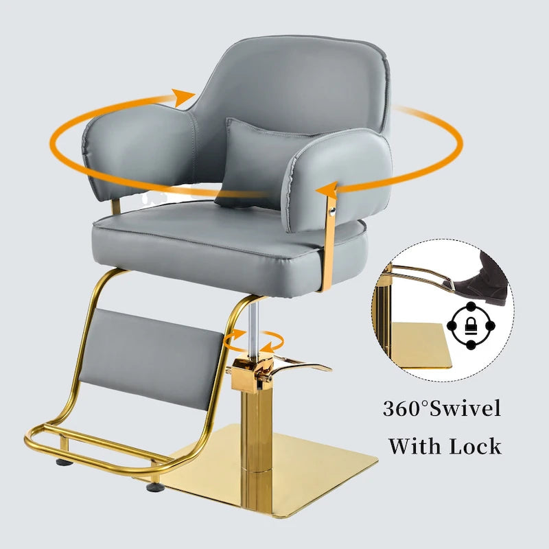 Czarno-szare obrotowe krzesło barberskie z PCV, regulowane hydraulicznie, dla 1 osoby