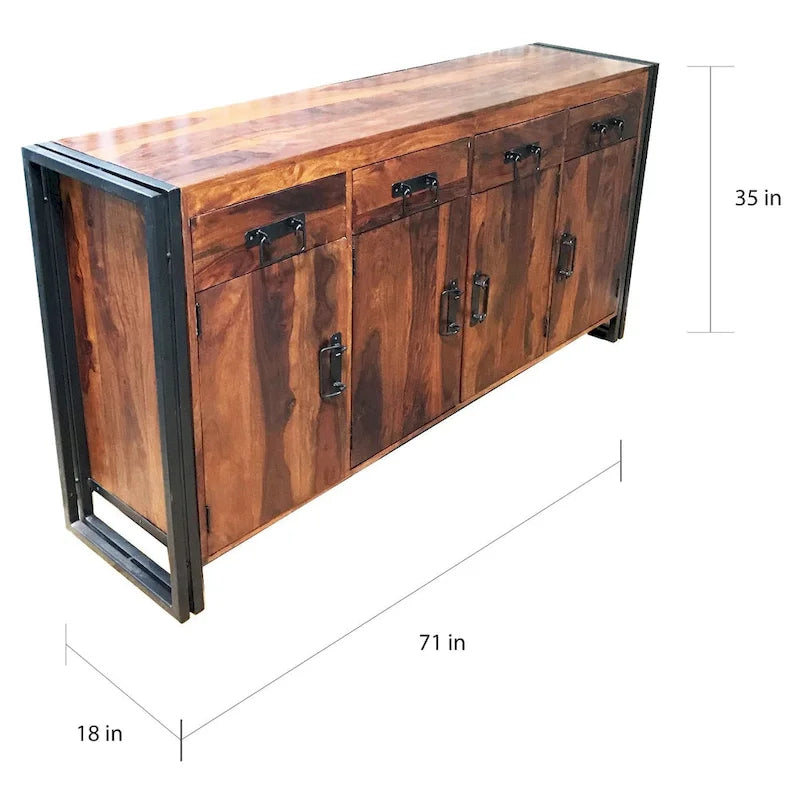 Komoda Natural Wood & Iron z 4 drzwiami i 4 szufladami