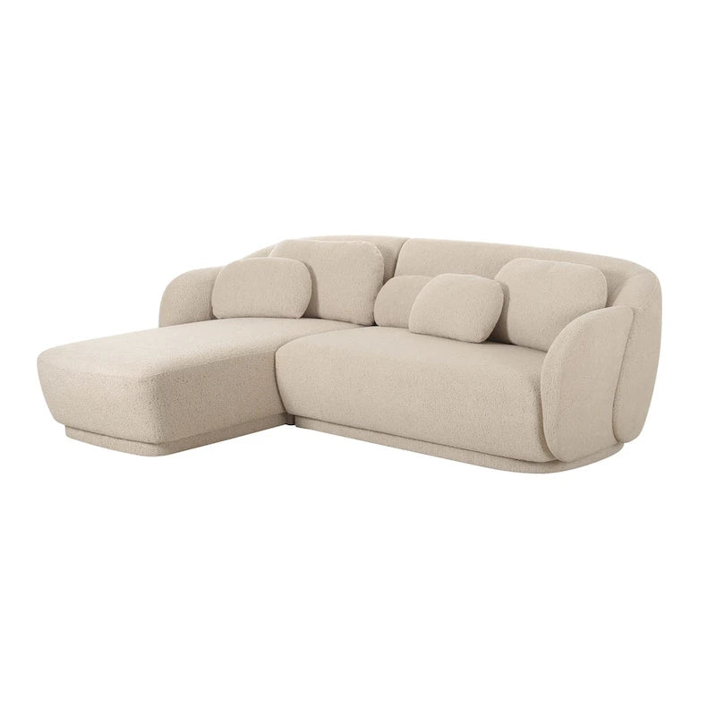 Kremowa sofa narożna boucle, styl mid-century, lewostronna/prawostronna