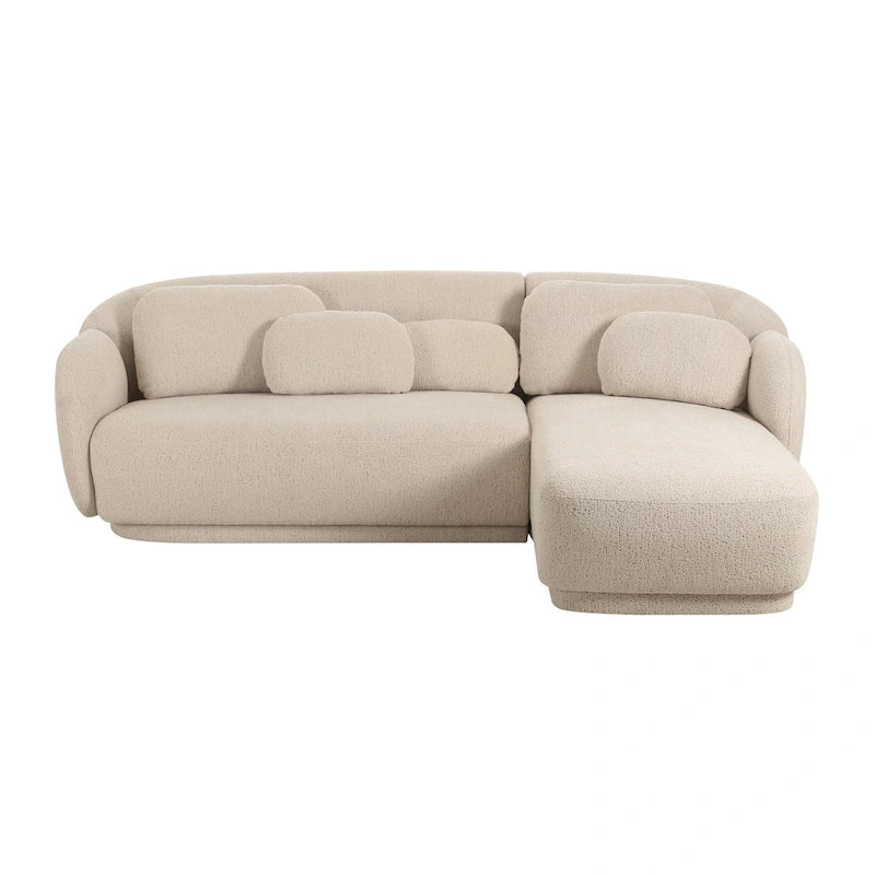 Kremowa sofa narożna boucle, styl mid-century, lewostronna/prawostronna