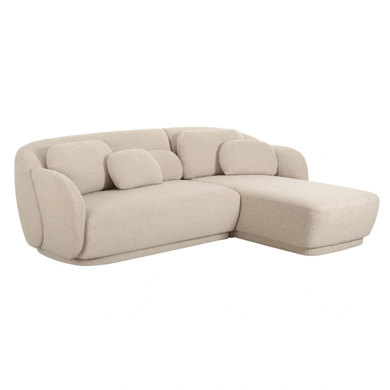 Kremowa sofa narożna boucle, styl mid-century, lewostronna/prawostronna