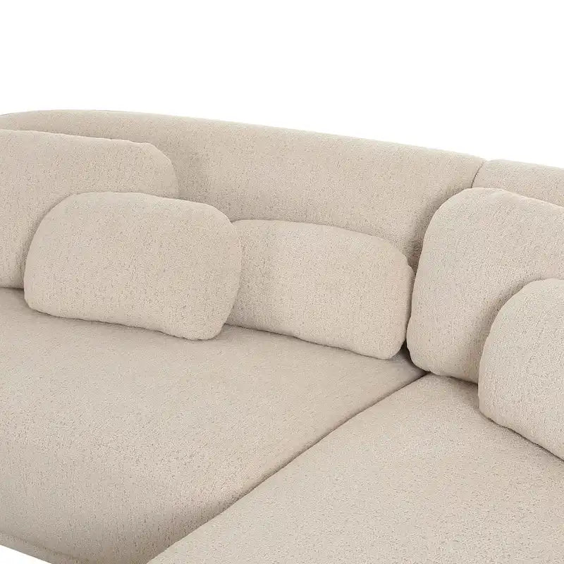Kremowa sofa narożna boucle, styl mid-century, lewostronna/prawostronna