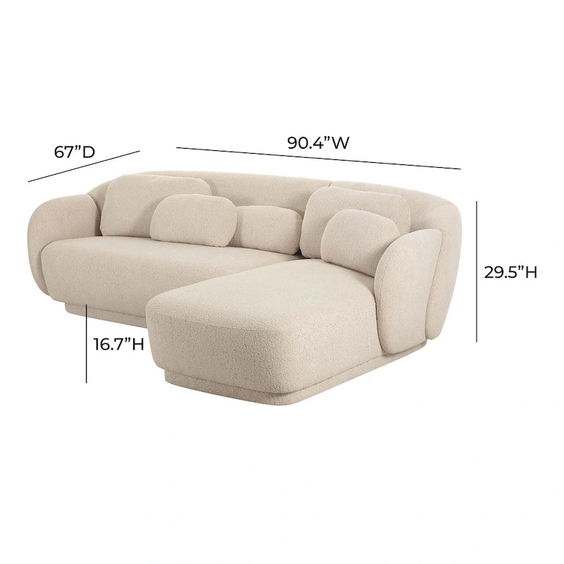 Kremowa sofa narożna boucle, styl mid-century, lewostronna/prawostronna