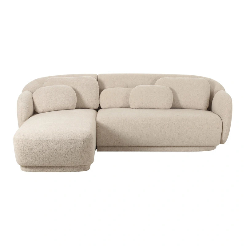 Kremowa sofa narożna boucle, styl mid-century, lewostronna/prawostronna