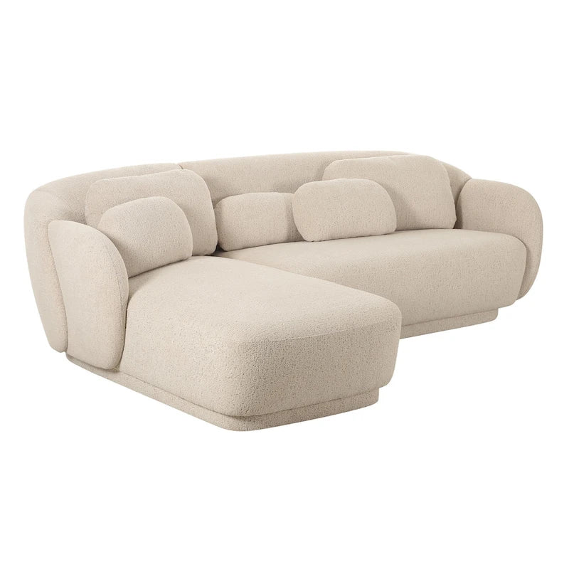 Kremowa sofa narożna boucle, styl mid-century, lewostronna/prawostronna