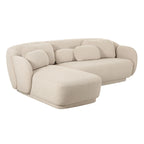 Kremowa sofa narożna boucle, styl mid-century, lewostronna/prawostronna