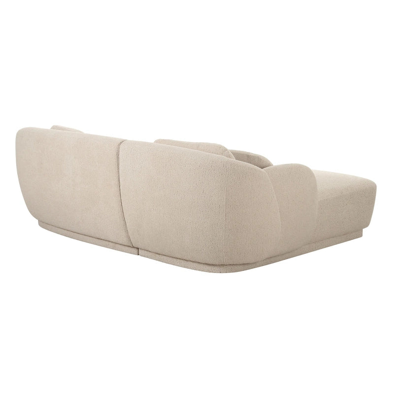 Kremowa sofa narożna boucle, styl mid-century, lewostronna/prawostronna