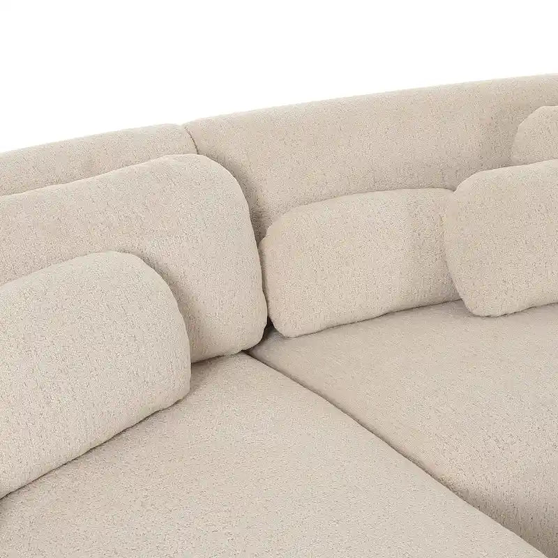 Kremowa sofa narożna boucle, styl mid-century, lewostronna/prawostronna
